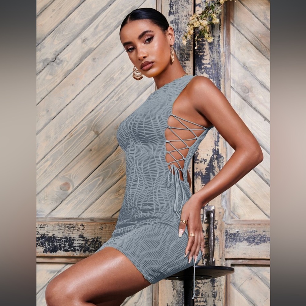 Shein bae lace up side textured mini dress
